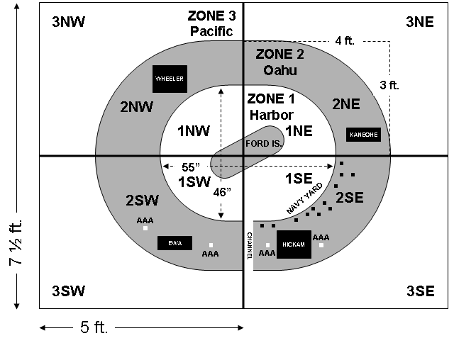 Zone 1: Pearl Harbor and Ford Island, subdivided into quadrants 1NW, 1NE, 