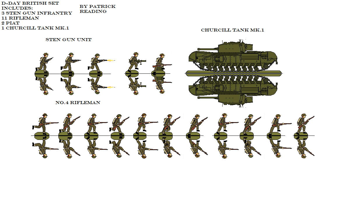 Sten, Rifle, PIAT, Churchill Tank