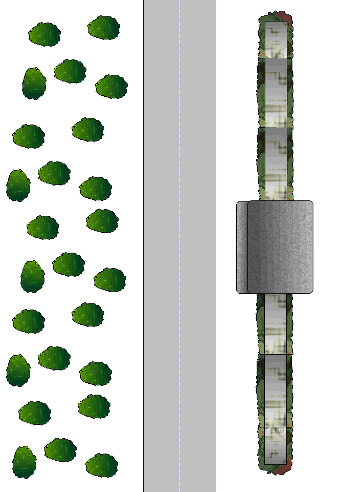 Prefab Road next to trench and forest